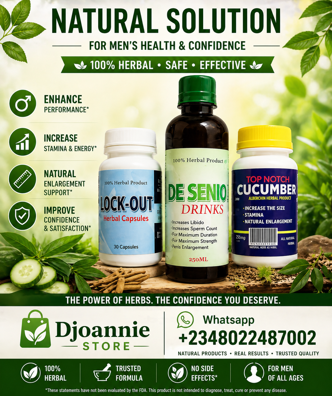 De Senior Men Drink+Nock Out Herbal Capsule+Topnotch Cucumber Cream